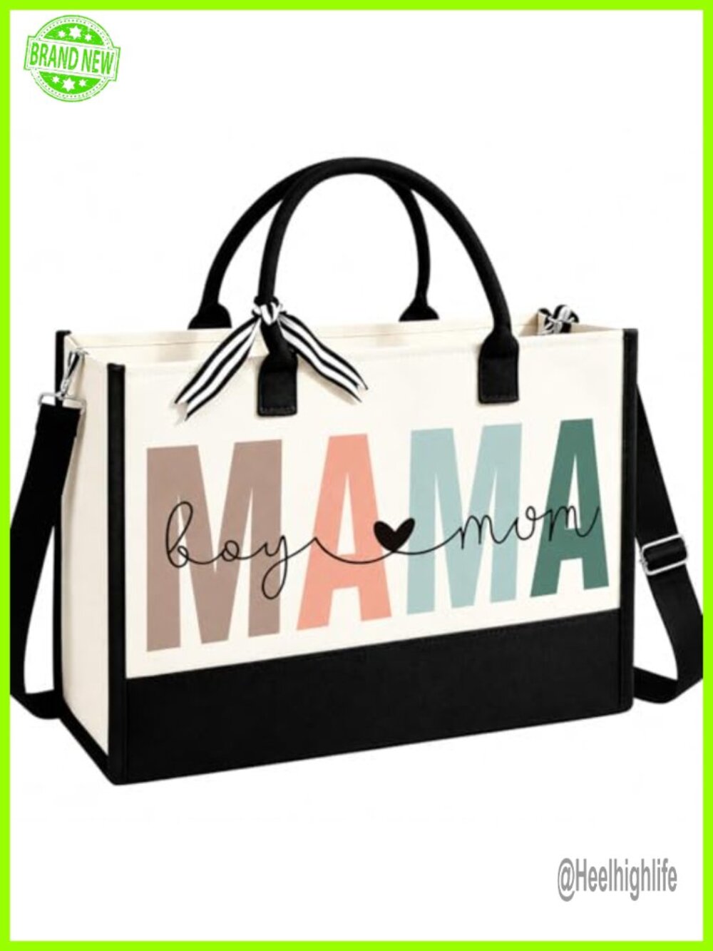 Canvas Tote Bag with MAMA Print - Boy Mom Gift for Women